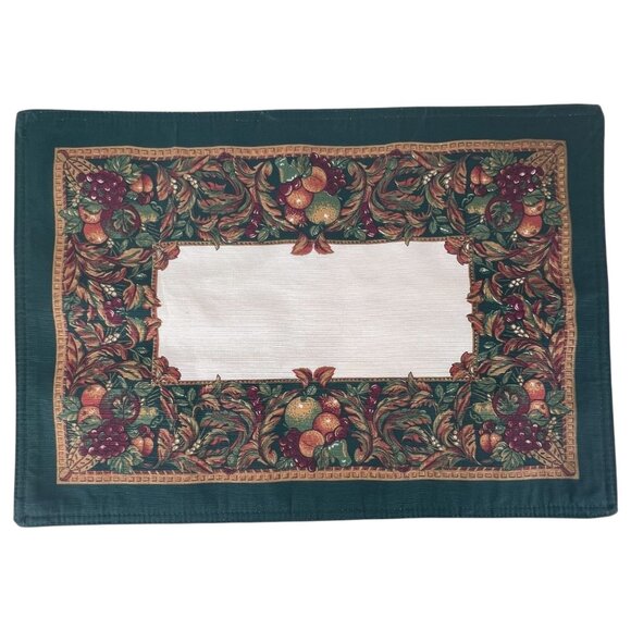 Set Of 4 Thanksgiving Fruit & Vine Placemats Green Border 18" x 13" Table Mats - Picture 3 of 9